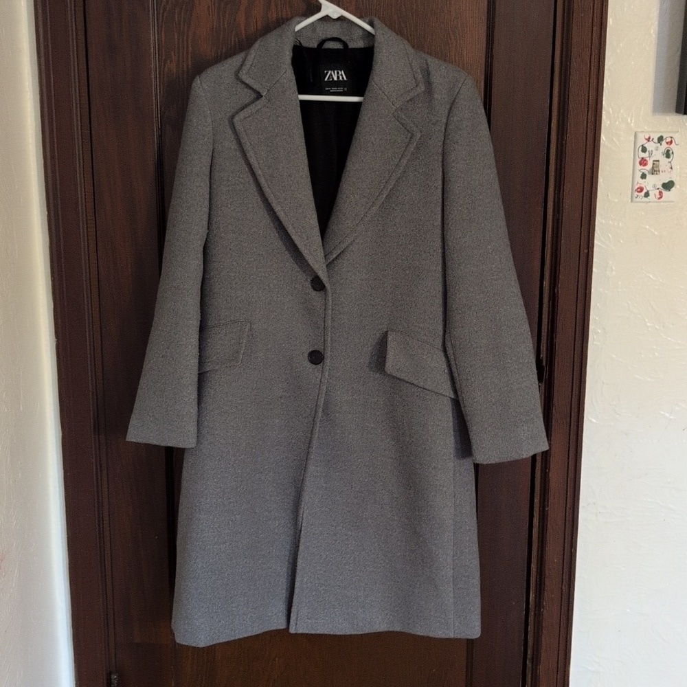 Zara Gray Long Length Pea Coat Business Professional Coat Size XS